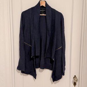 INC International Concept Navy Blue Cardigan with Zipper Details | Size M